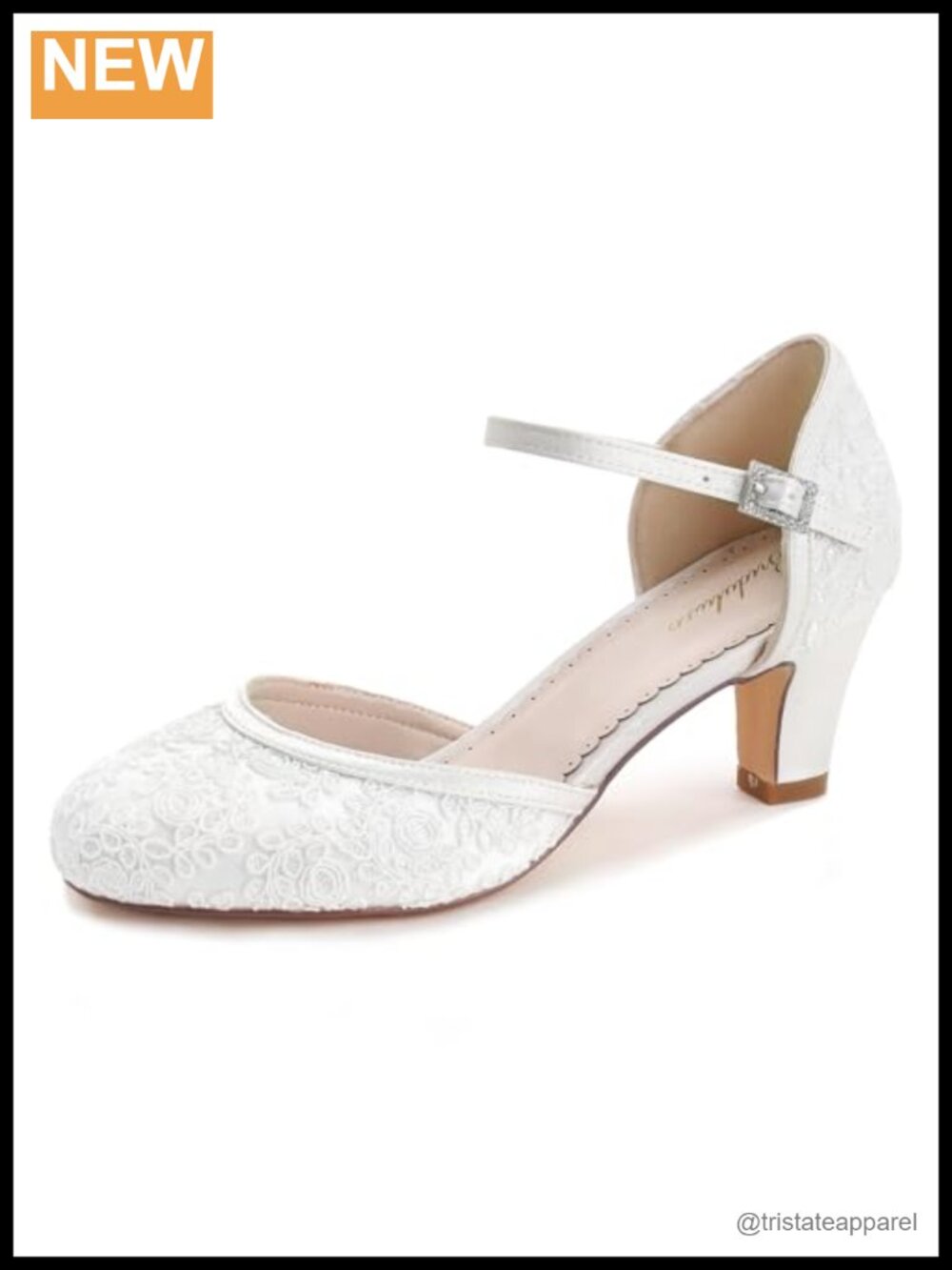 Lace Floral Mid Heel Ankle Strap Wedding Pumps